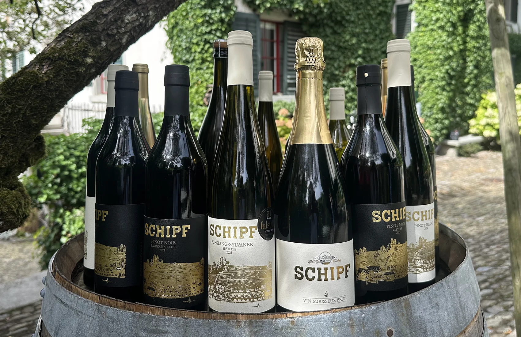 Tisch mit Weinen von SCHIPF, Weinprobe und private Degustation
